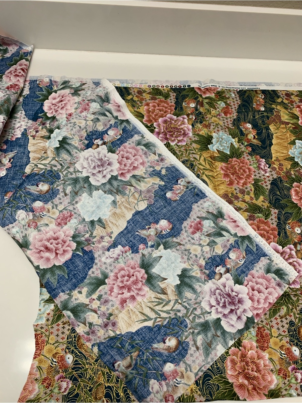 BLANK TEXTILES Asian-Inspired Floral & Duck Cotton Fabric Remnant Patt# M5959 - Picture 9 of 10